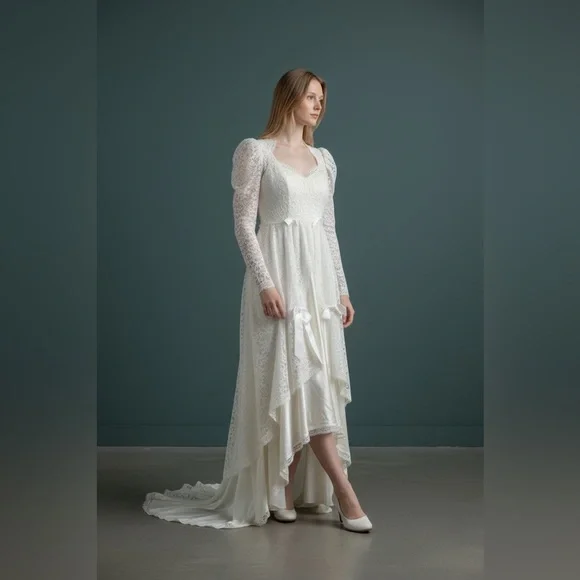 CUSTOM HANDMADE VINTAGE LACE WEDDING DRESS HEIRLOOM ELOPEMENT 1980’s 👰‍♀️🏵️